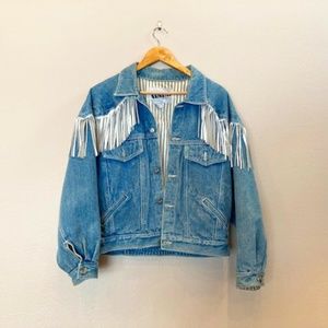 Get Used by Elie Denim Jacket w/ Leather Fringe, M